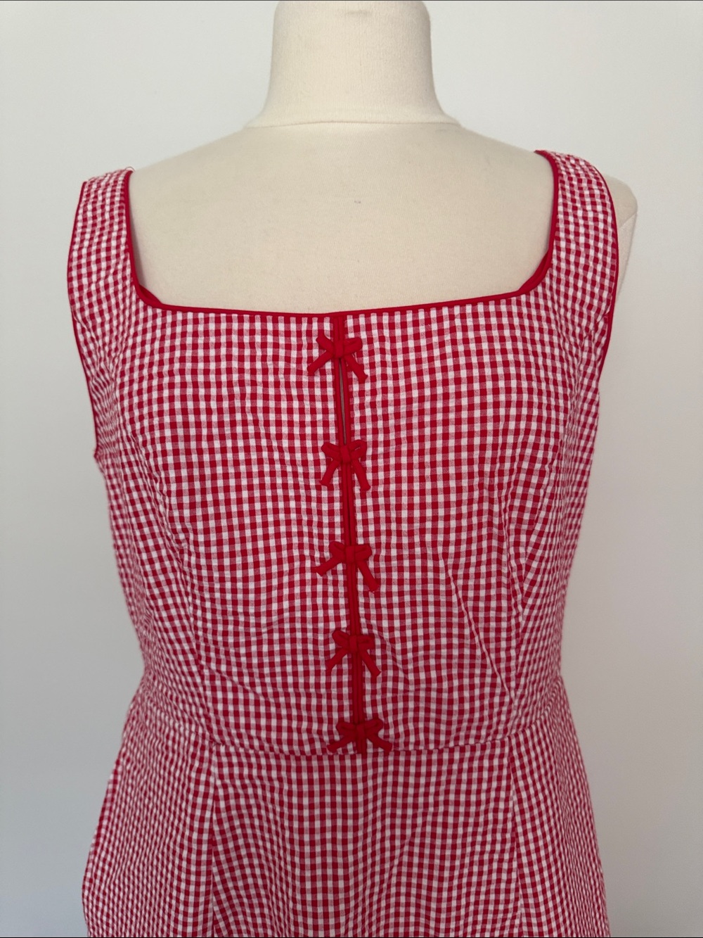 Rachel Zoe Red Gingham Midi Dress with Front Button Detail - Picture 2 of 7